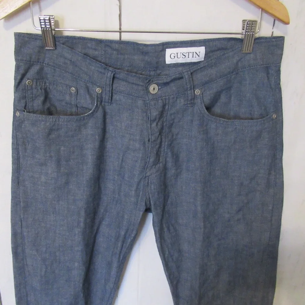 Gustin‎ Pants 34 Blue Chambray Slim Fit Button Fly